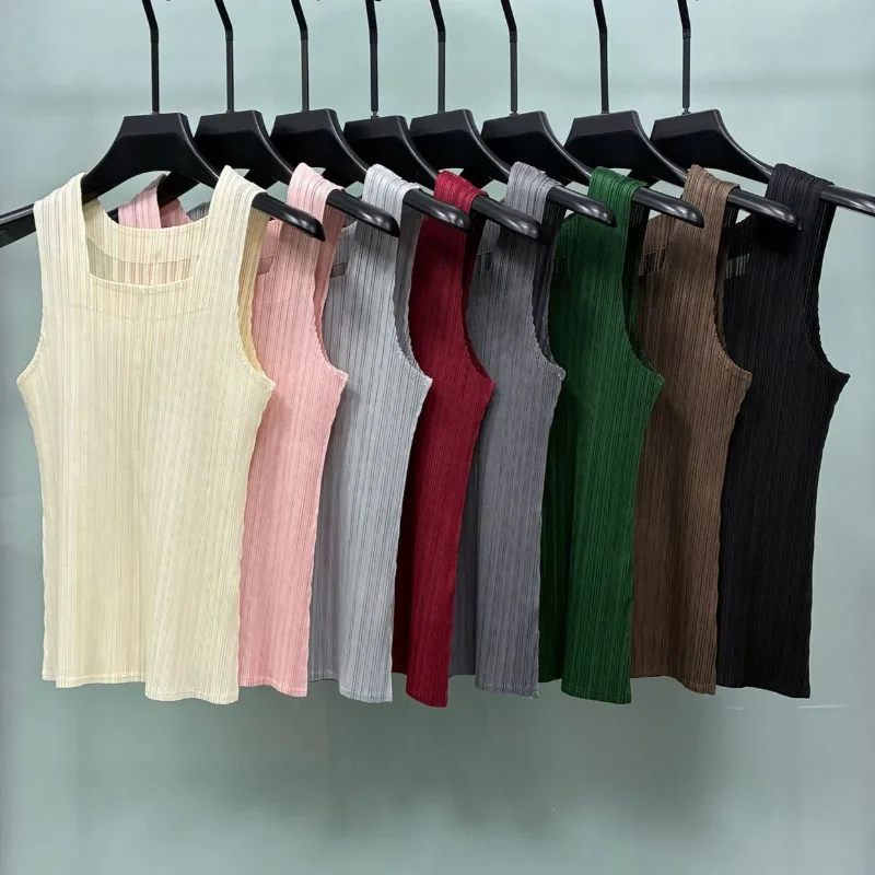 Miyake Pleated Sleeveless Tank 2026 Summer New Thin Basic T-Shirt Versatile Slim Fit Slim Solid Simple Inner Layer Base Fold Top
