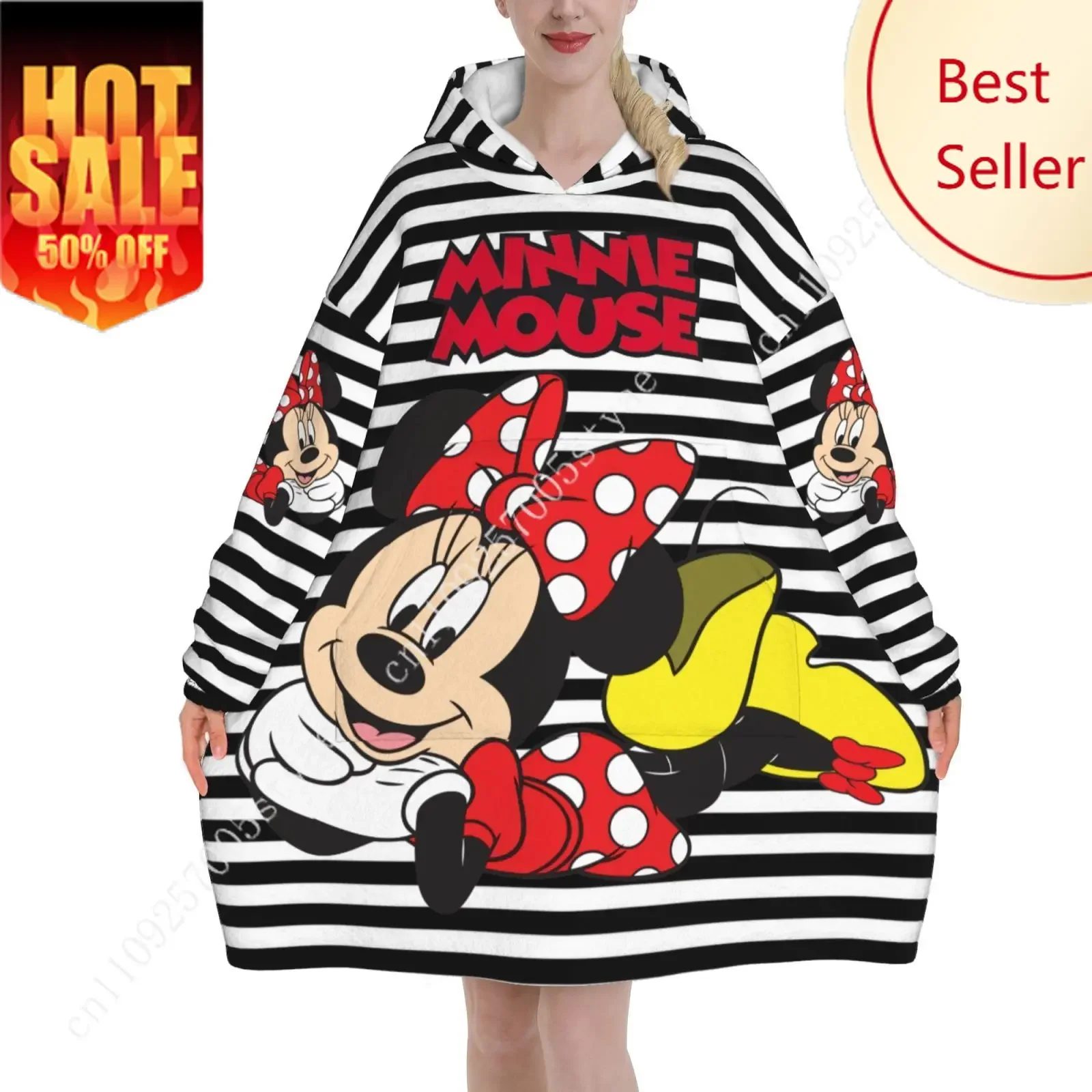

Minnie Mouse Blanket Hoodie Disney Cartoon Women Hooded Cape with Pockets Personalized Your Photo Logo Holiday Anniversary Gift