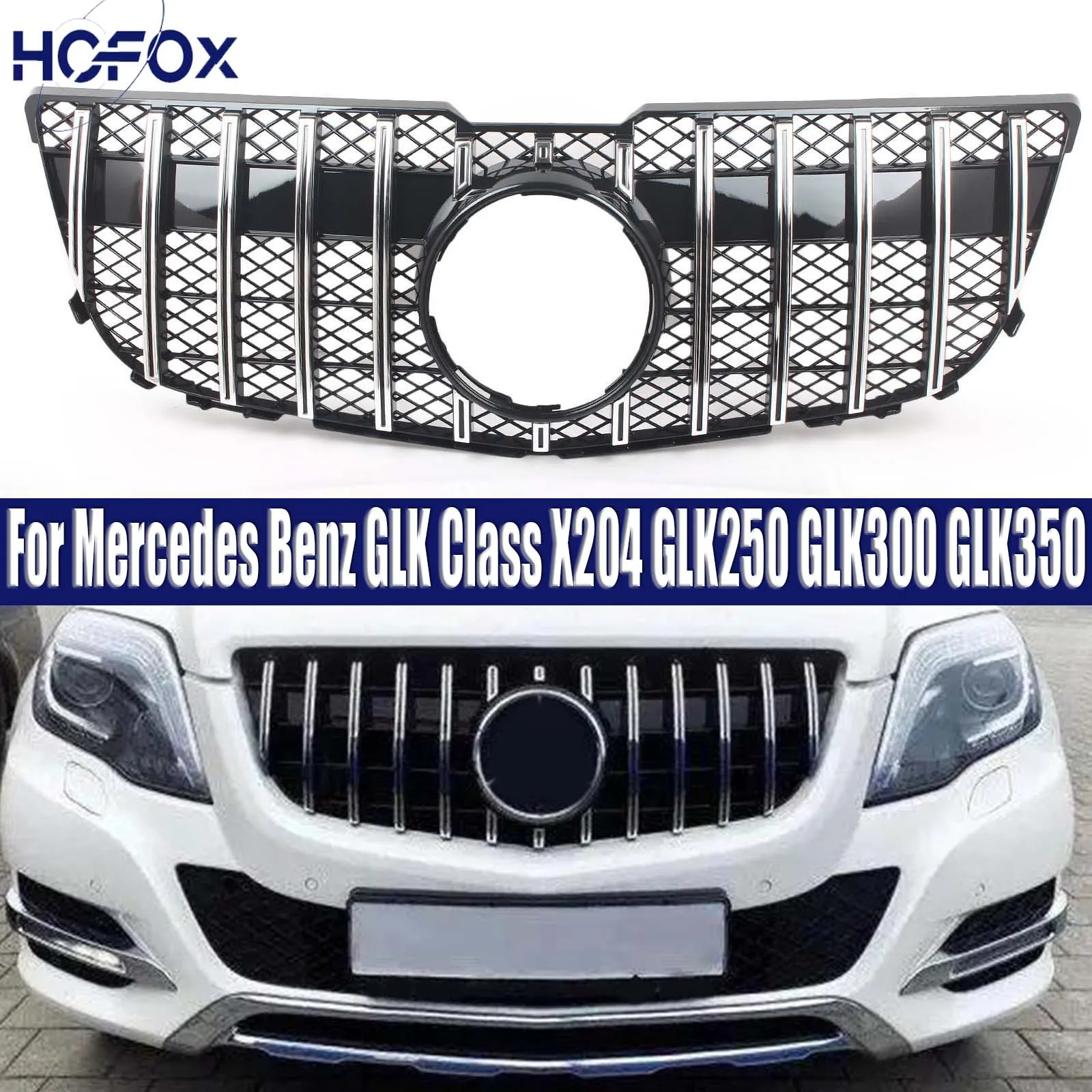 

GT R Black Front Grille Grill Mesh For Mercedes Benz GLK Class X204 GLK250 GLK300 GLK350 2013-2015 Without Camera Hole