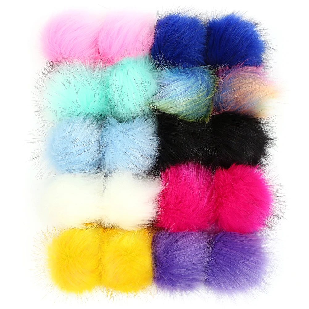 

20Pcs 10CM Faux Fur Pom Poms Balls with Elastic Loop Fur Pompoms DIY Handmade Hat Bag Knitted Accessories