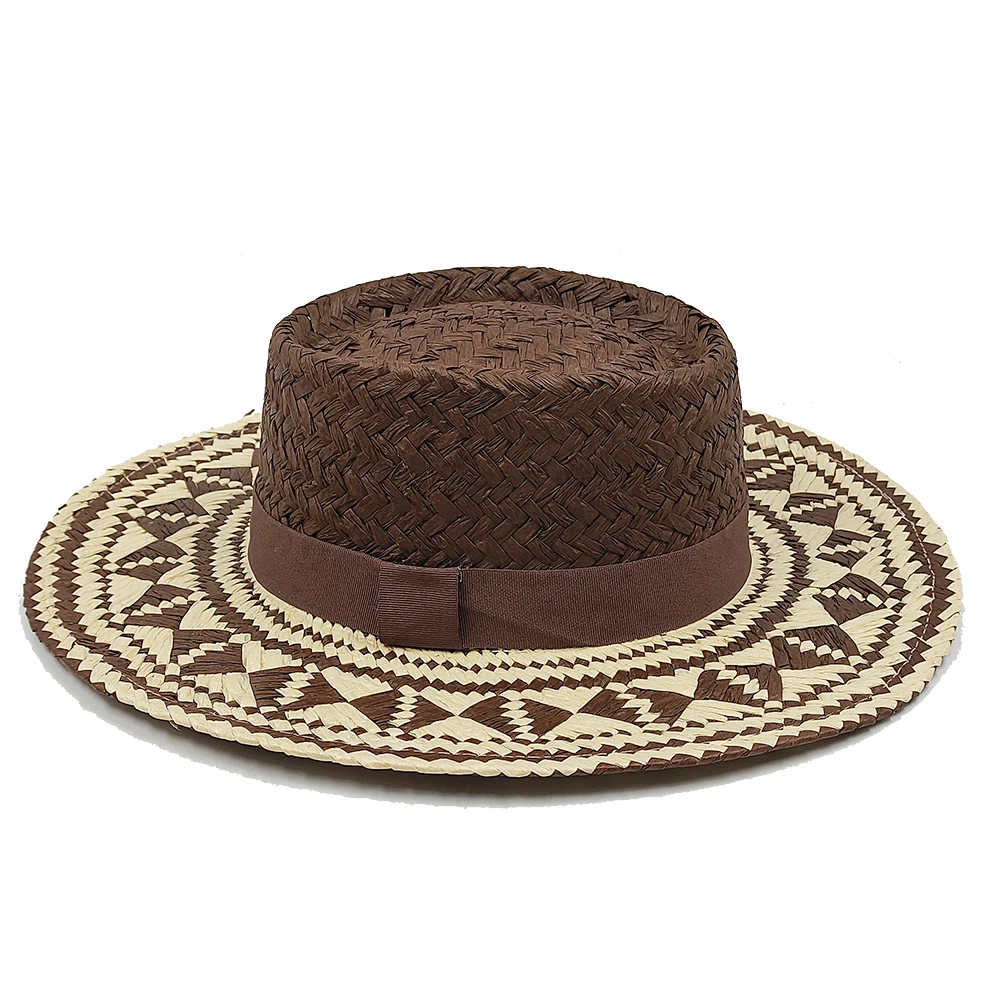 Geometric Straw Hat Women\'s Breathable Sun Hat Fashion Hollow Retro Straw Hat Hand Knitted Summer Travel Straw Hat 2024 New