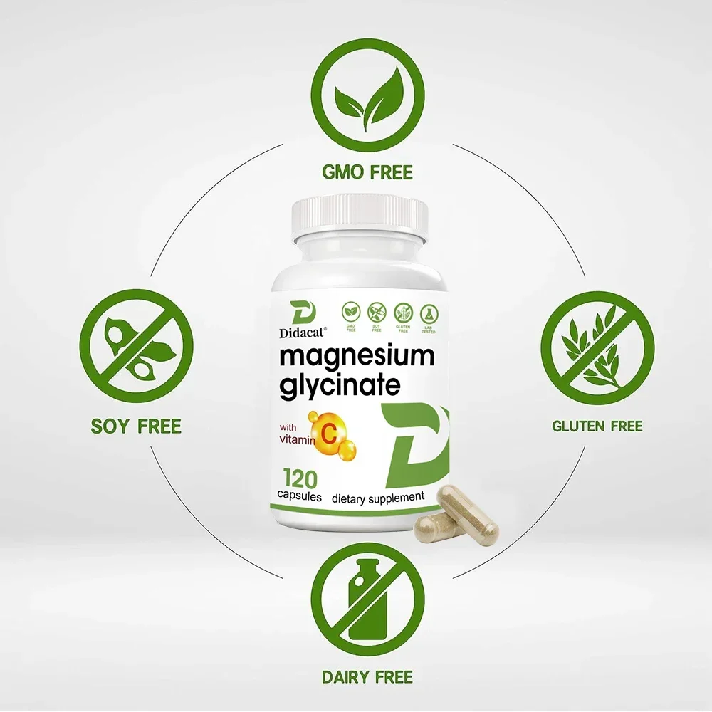 High Absorption Magnesium Glycinate, 100% Chelated, with Vitamin C, for Cardiovascular, Heart, Sleep, Non-GMO, Vegan Gluten Free