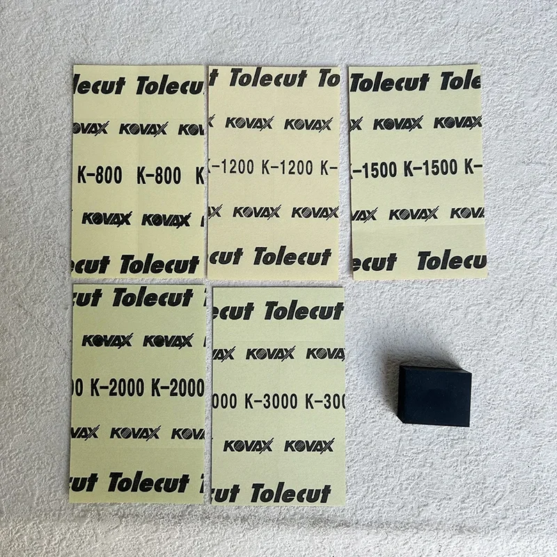 5 types of Kovax Tolecut adhesive grinding plates (29 x 35 mm x 8 pieces), from K800 to K3000, 1 piece per sheet Toleblock S gri