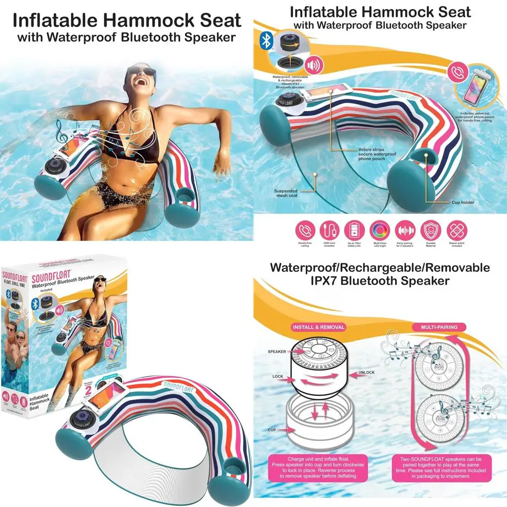 

Bluetooth Waterproof Floating Pool Chair with Cup Holder, Mesh Seat, Ideal for Pool Parties and Relaxation