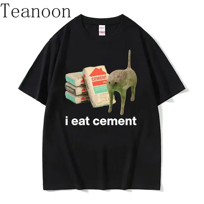 Teanoon I Eat Cement Cursed Cat Funny Meme T Shirt Women's Fashion Humor Short Sleeve T Shirts Male Cotton T-shirt Tops