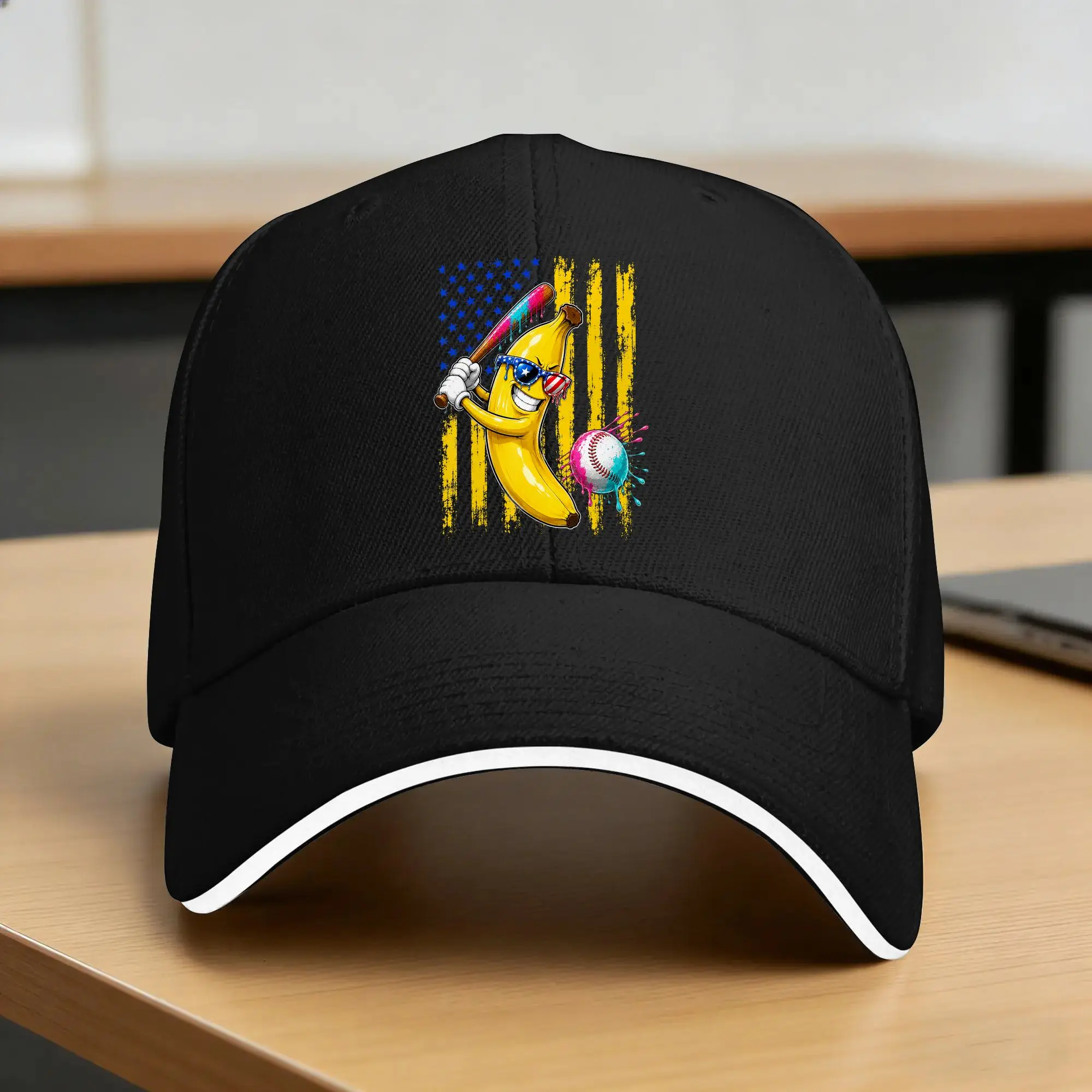 Sun Baseball Cap Funny Banana Drip American Flag  Print Hip Hop Hats Sun-Proof y2k Retro Tennis Skate Baseball Caps