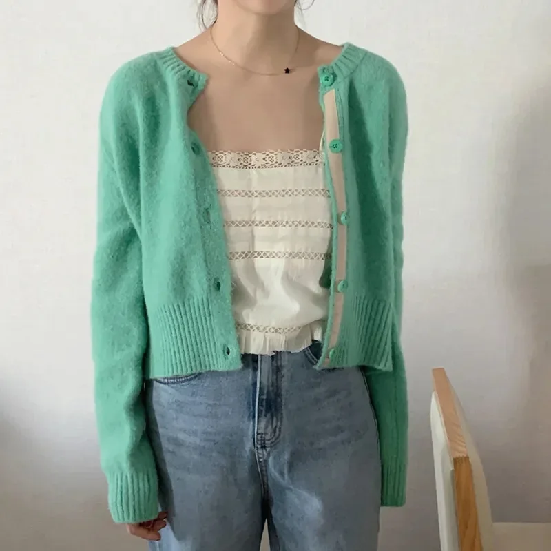 

Spring and Autumn New Korean Chic Mint Green Sweater Women's Single breasted Knitted Cardigan Coat Top Women