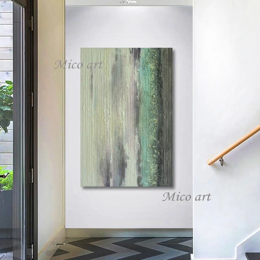 

Green Thick Acrylic Texture Abstract Art Canvas Knife Oil Painting Hot Selling Picture Unframed Restaurant Wall Decor Showpiece