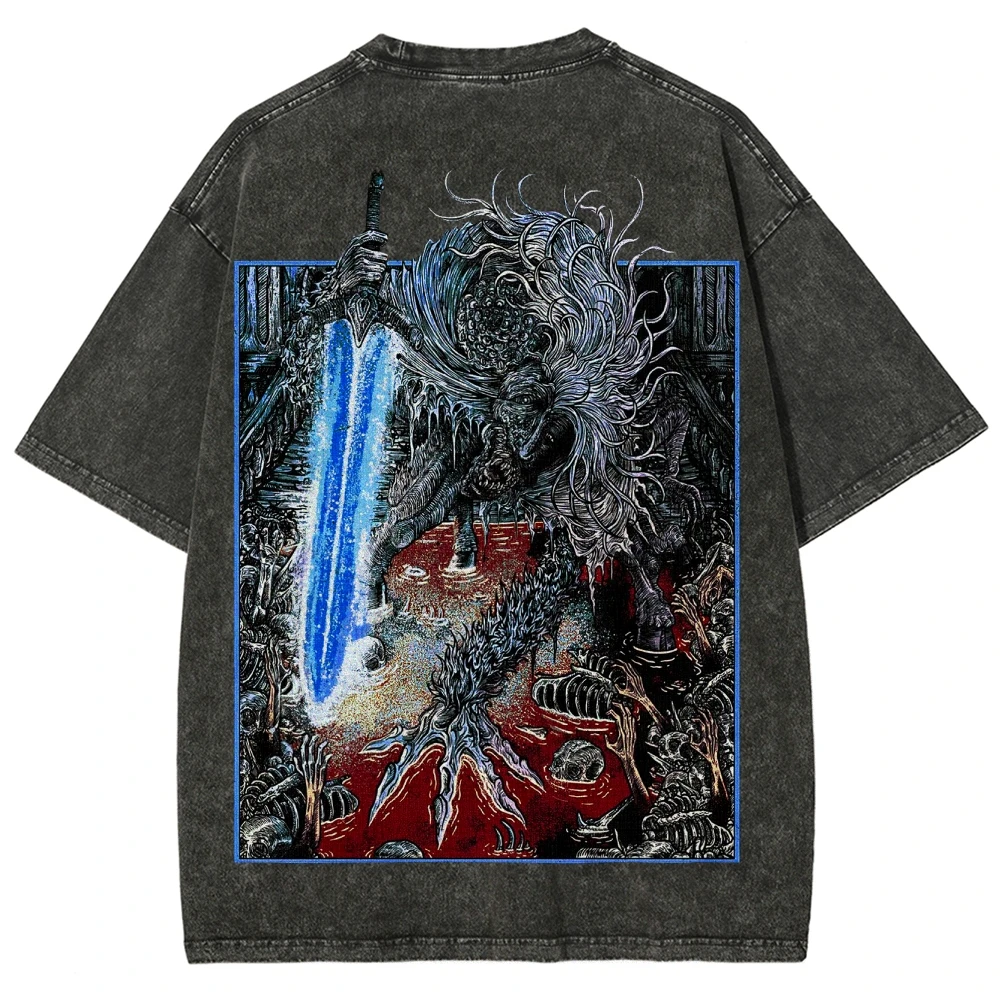 

Винтажная стираная футболка, женская футболка из стираного хлопка Blood Borne, летняя уличная одежда в стиле Харадзюку для женщин, топы, одежда