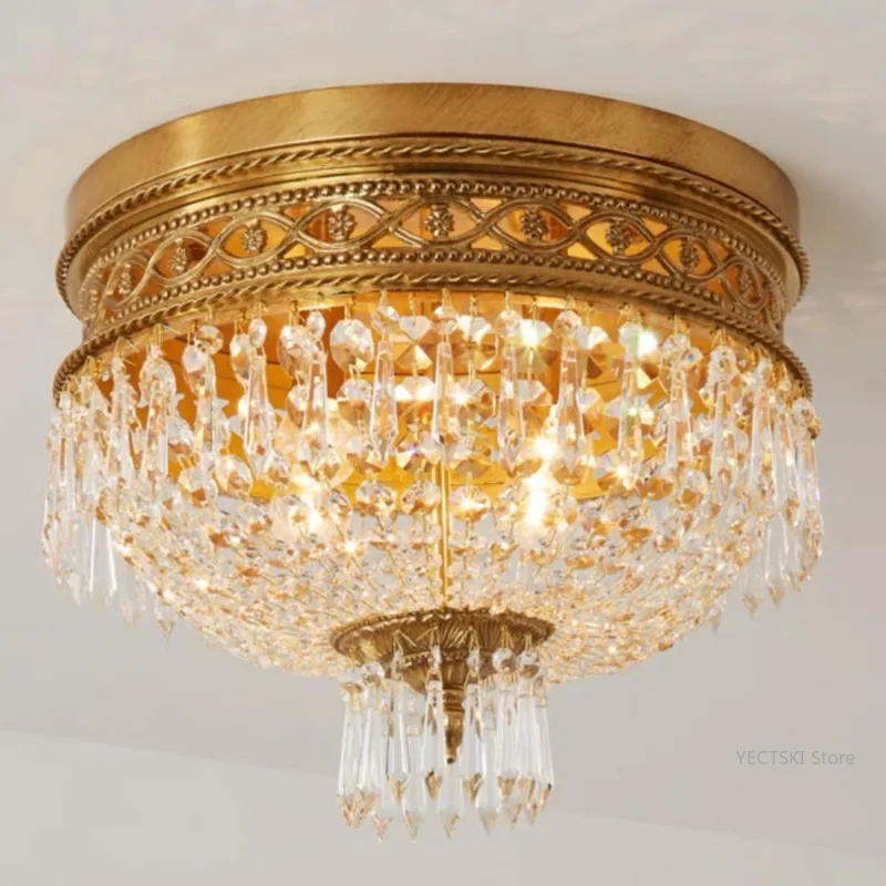 French crystal ceiling light, European style villa, luxurious retro bedroom, hallway lighting, neoclassical lighting fixtures