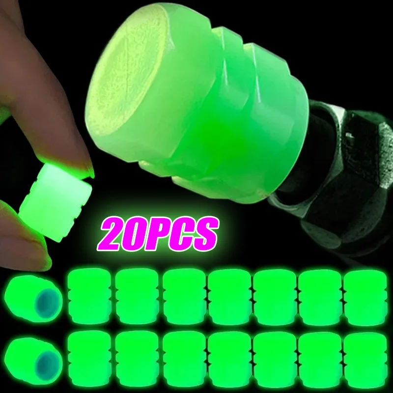 1/40pcs Luminous Car Tire Valve Cap Motorcycle Bike Wheel Nozzle Dustproof Tyre Valve Stem Caps Fluorescent Night Glowing Decor