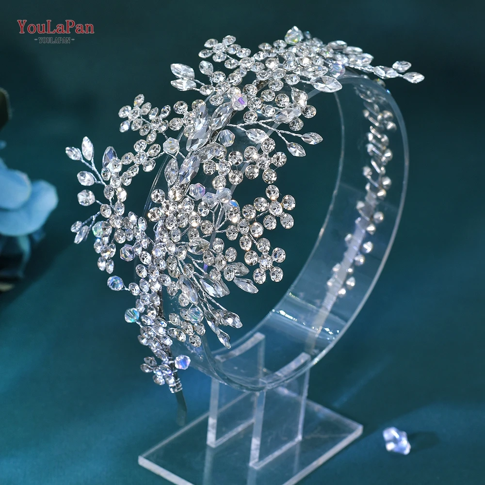 YouLaPan Handmade Rhinestone Flower Bride Head Hoop Accessories Princess Wedding Party Banquet Silver Color Headpieces HP992 image 4