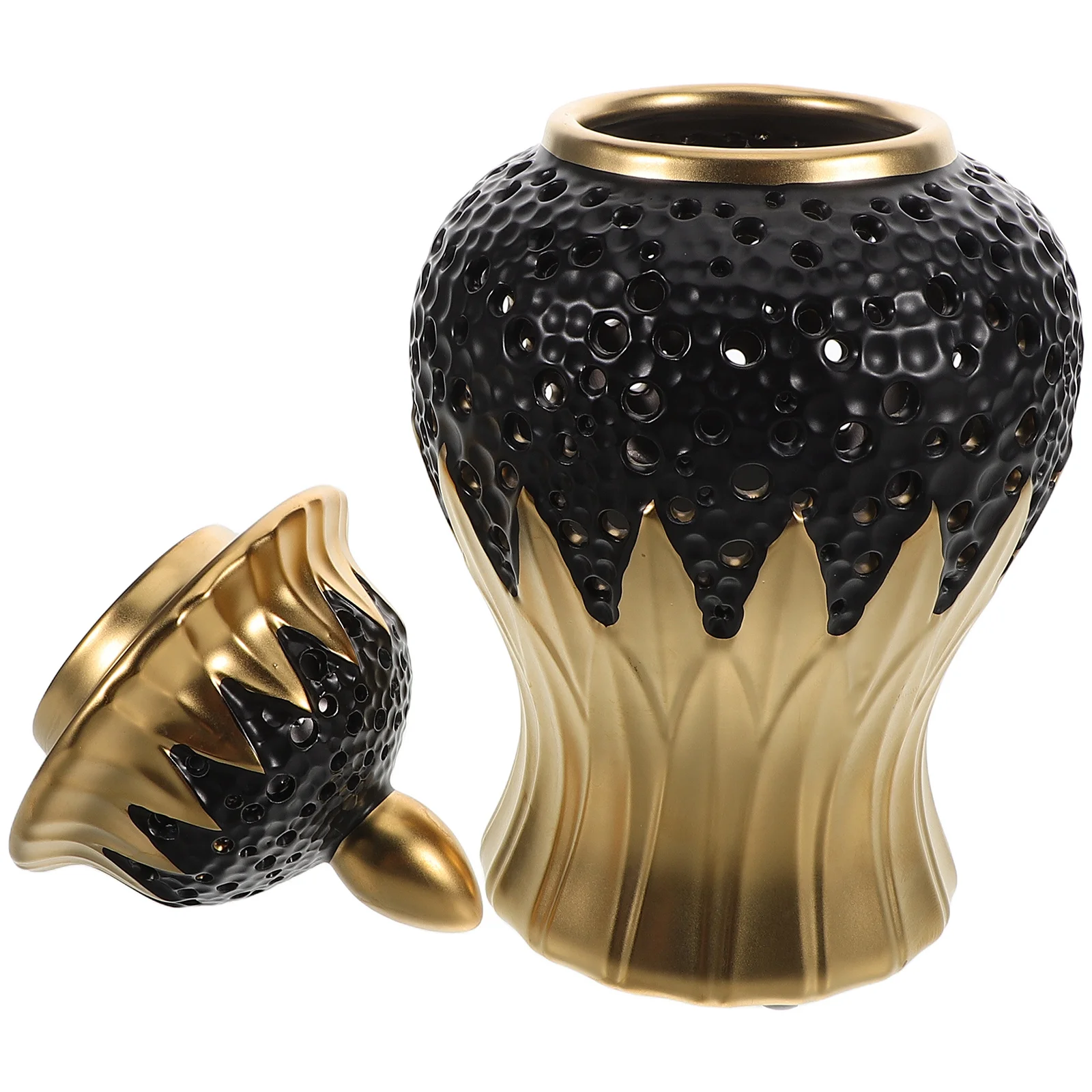 

Decorative Ceramic Ginger Jar with Lid Vintage Style Hollow Out Flower Vase for Entryway Living Room Hotel Lobby Pierced Garlic