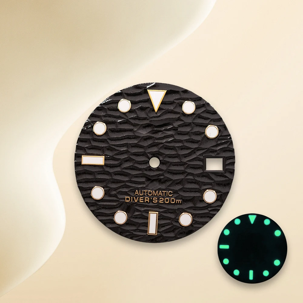 28.5 مللي متر S شعار السماء الزرقاء موجات أشعة الشمس الهاتفي NH35 الطلب لحركة NH35/NH36/4R/7S C3 الأخضر مضيئة ساعة تعديل أداة