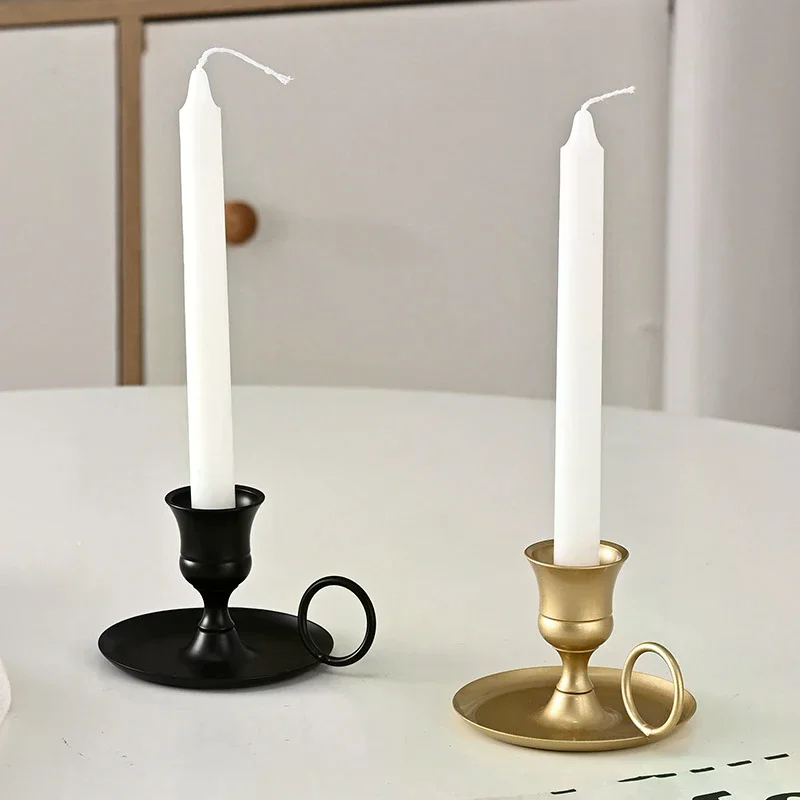 Metal Candle Holder Desktop Candlestick Adornment Candle Holder With Handle Centerpiece Dining Table Wedding Festive Decoration