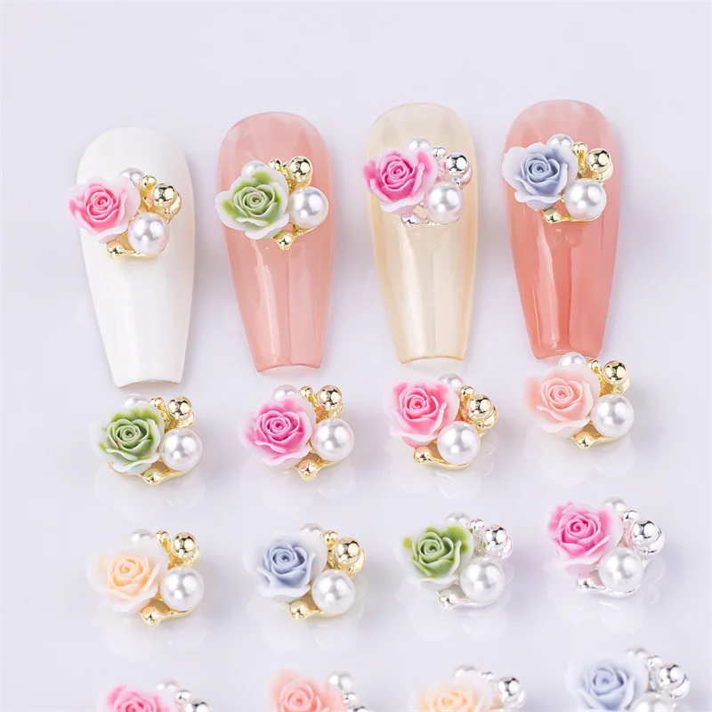 10 unids/lote de diamantes de imitación de lujo para decoración de uñas, decoración de perlas, dijes para uñas, piezas de gemas de aleación para adornos de manicura, accesorios para uñas