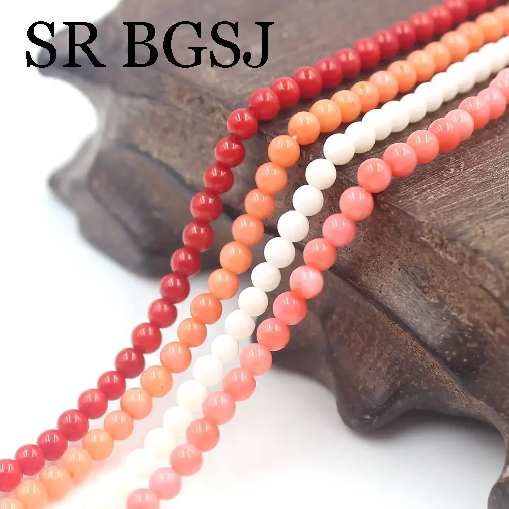 3mm  White Pink Red Orange Round Real Natural Coral Spacer Loose Coral Beads Strand 15\