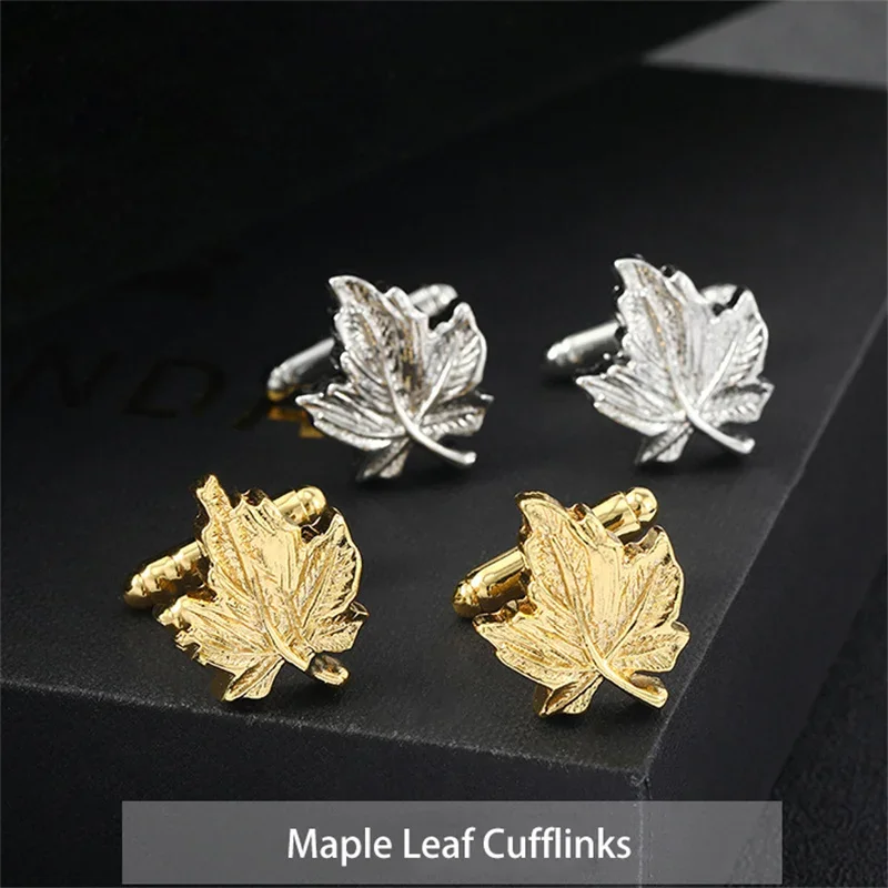 French Maple Leaves Cufflinks Fashion Men\'s Business Banquet Suit Shirt Cuffs Buttons Luxury Wedding Cuff Links Gifts 2024 Trend