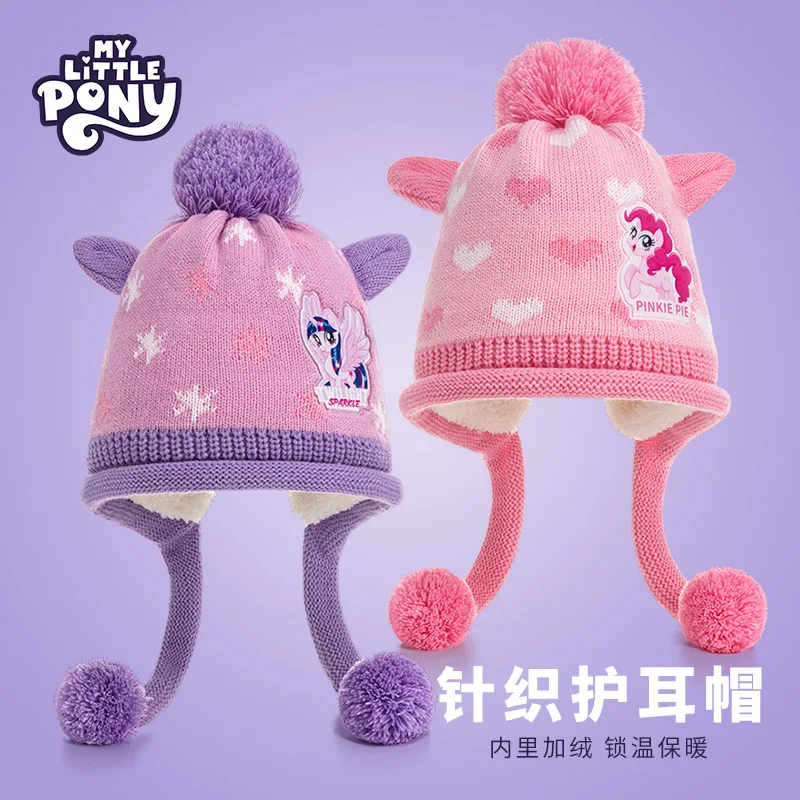 

New My Little Pony Twilight Sparkle Pinkie Pie Kids Hat Girls Winter Warm Thickened Knitted Ear Protection Hat Holiday Gift