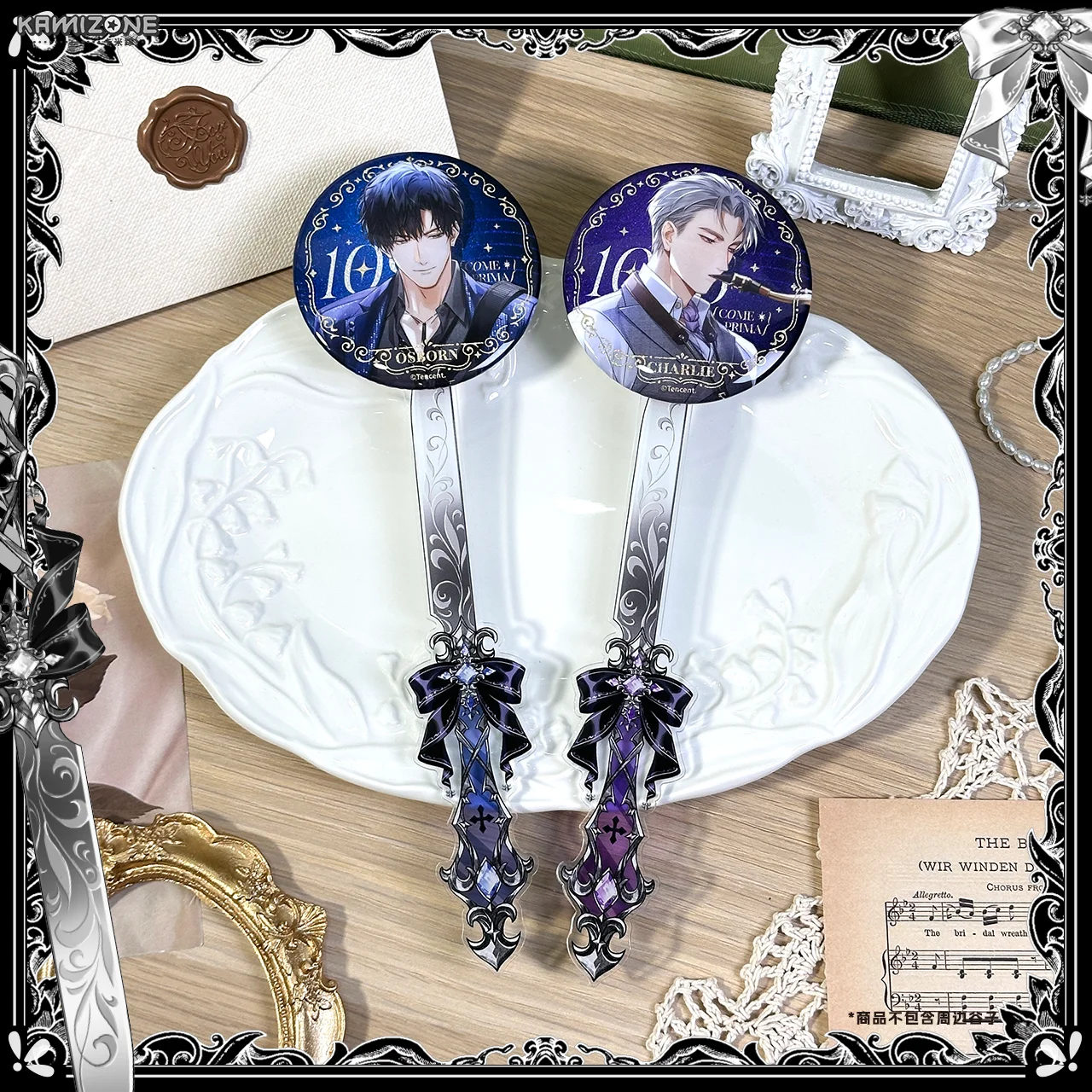 Dark Acrylic Knife-Shaped Check-in Stick – Magnetic Badge Display Stand for Anime Goods & Oshi Activities, Gumei Photo Prop
