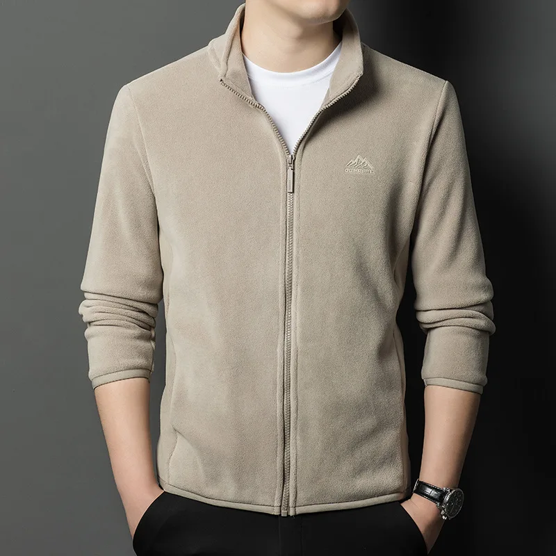 2025Double Sided Fleece Jacket with Fleece for Men's Casual Hoodie, Business Stand Collar, Thick Warm Jacket, Versatile Top