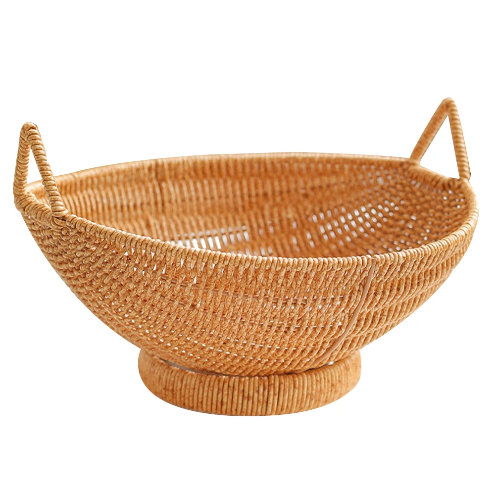 

Pe Woven Basket Storage Fruit Bread Container Decorative Home Use Imitation Rattan Snack Sundries Holder