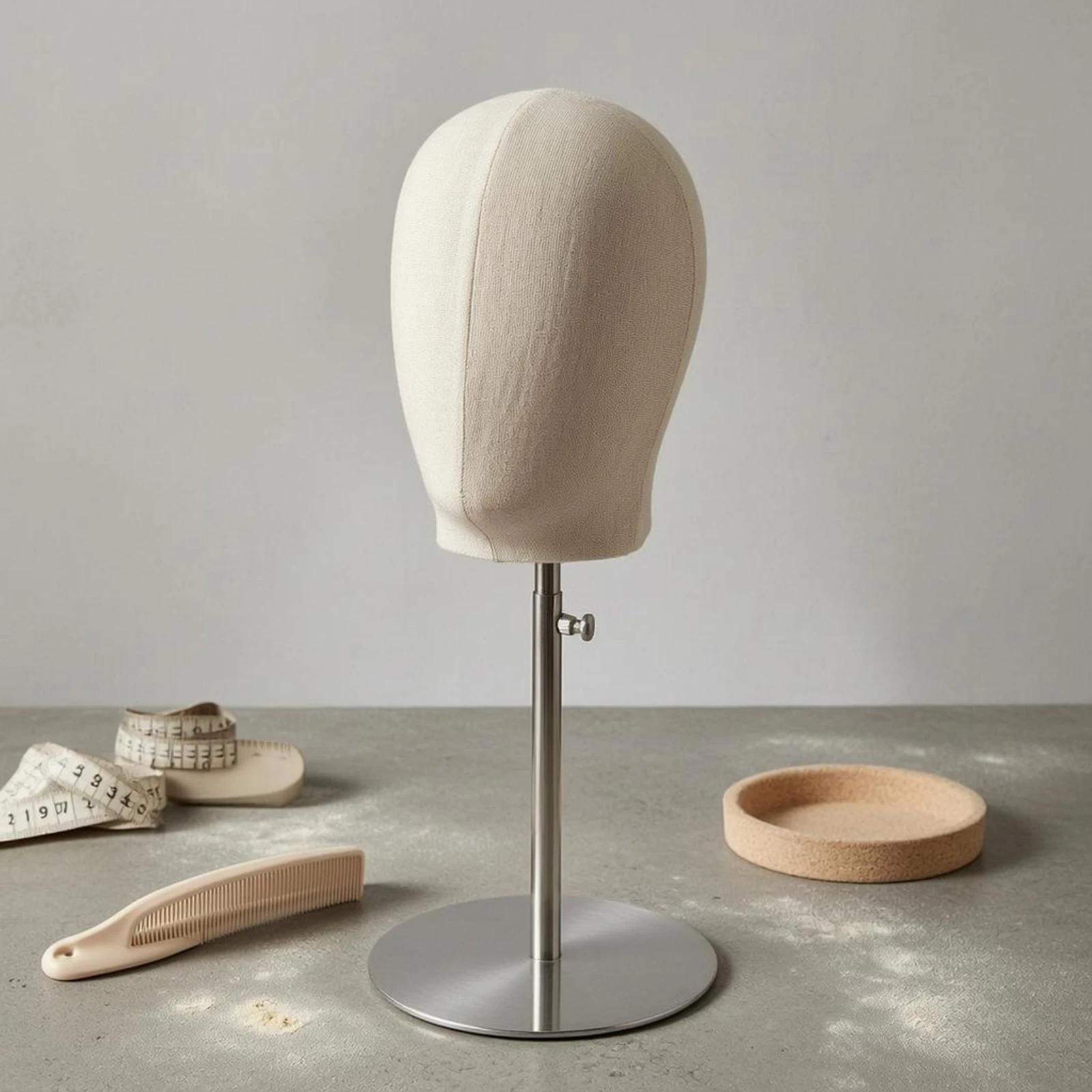tete-de-mannequin-recouverte-de-tissu-support-detachable-et-adaptable-modele-d'affichage-leger-facile-a-assembler