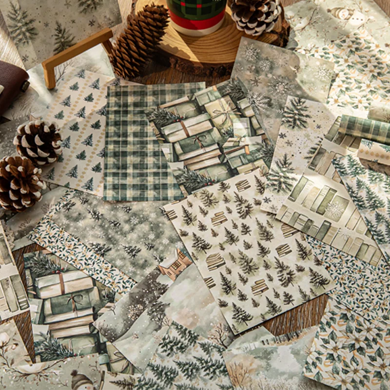 Mr. Paper 3 Packs Autumn-Winter Wanderlust Series Kraft Paper Craft Paper for DIY Scrapbooking, Collage, Photo Frames, Album Dec