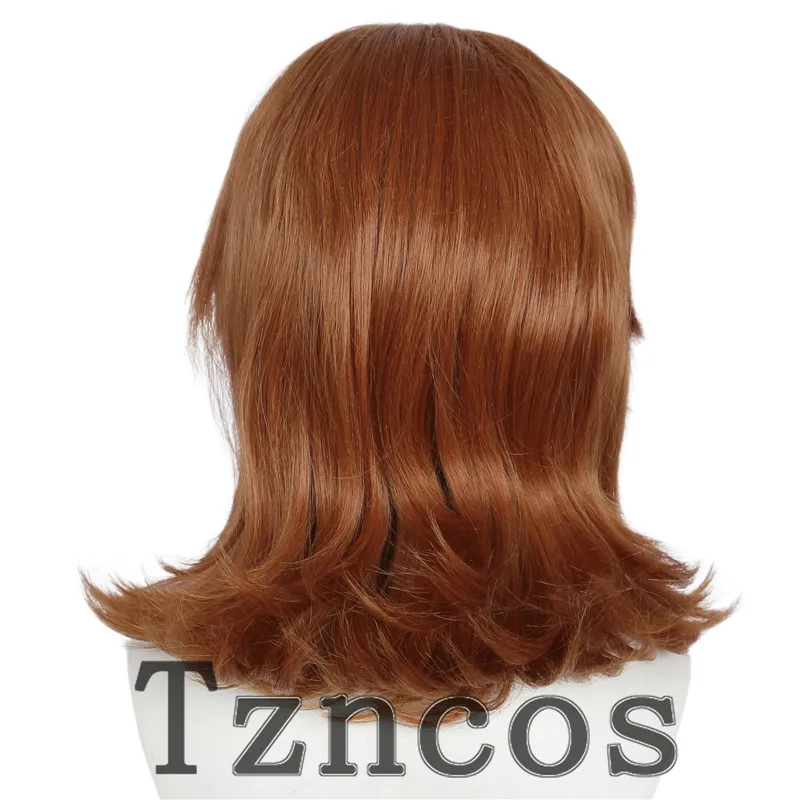 Tzncos Princess Daisy Cosplay Curly Wig Orange Brown Long Wig with Crown Heat Resistant Synthetic Hair