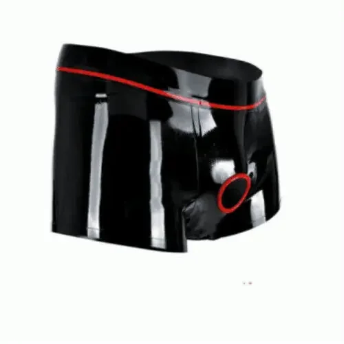 

Gummi Latex Shorts Schwarz Rot Stripes Sexy Cosplay Holes Untarhose 0.4mm S-XXL