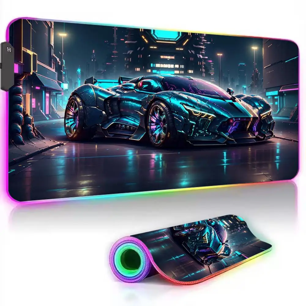 

Stylish Anime Sports Car Mouse Pad RGB Luminous Mouse Pad Office Computer Accessories Keyboard Pad LED Anti-Slip Gaming Desk Pad