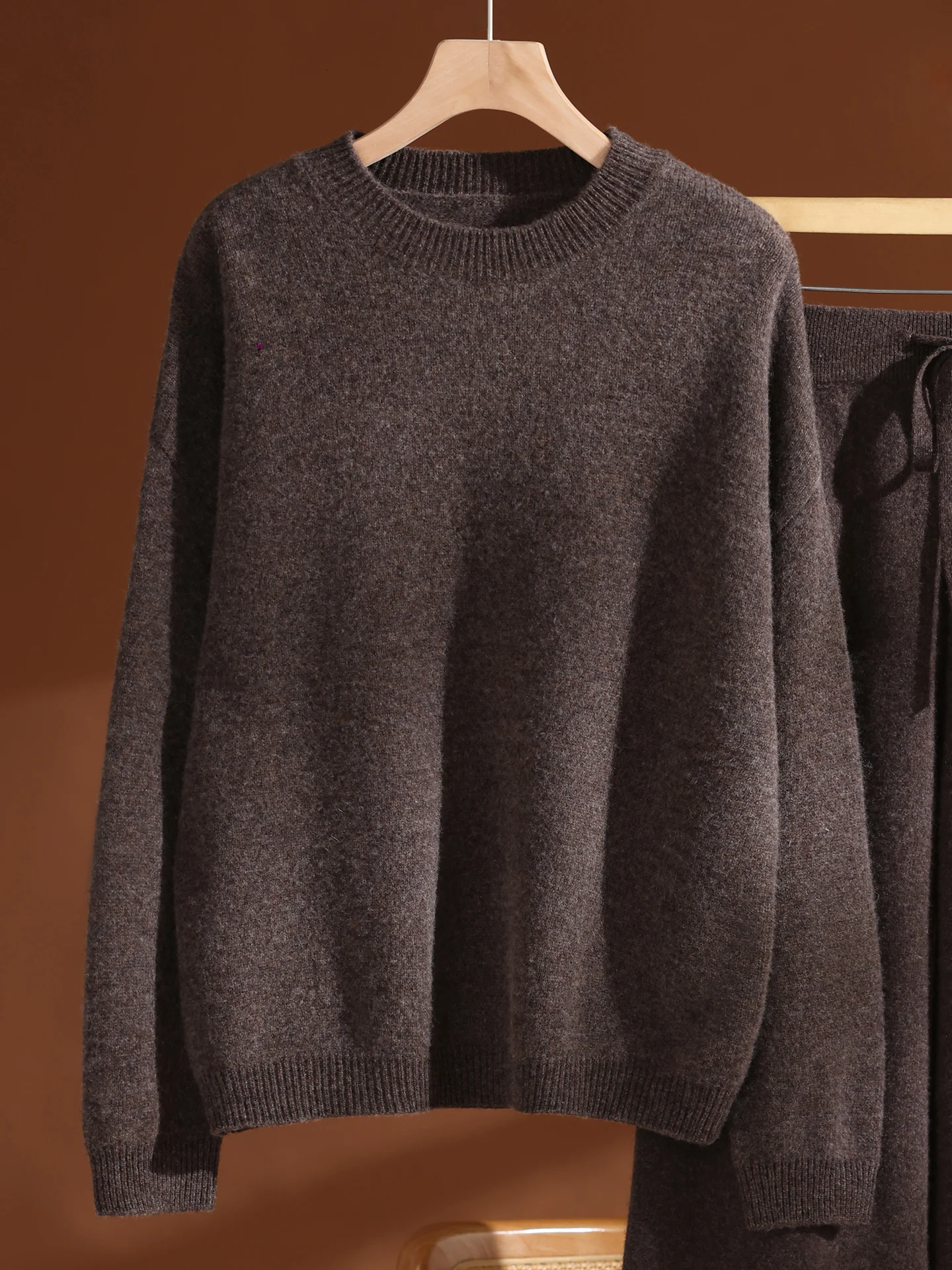 Women 100% Merino Wool Autumn Winter Mock-Neck Knit Sweater Drop Shoulder Solid Loose Oversized Cozy Knitwear Warm Clothing