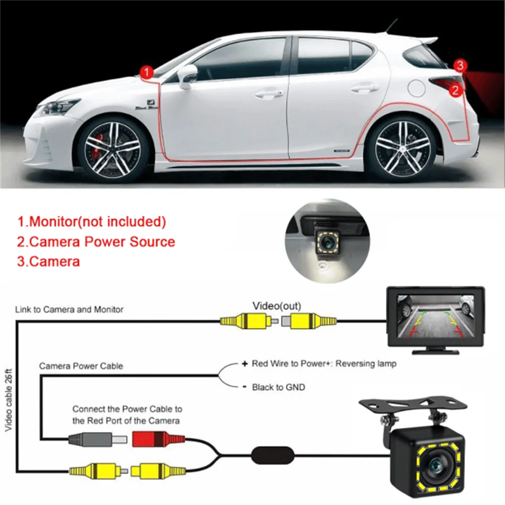 Ptopoyun Car Rear View Camera 4 LED 12 LED Night Vision Reversing Auto Parking Monitor CCD Waterproof 170 Degree HD Video Camera