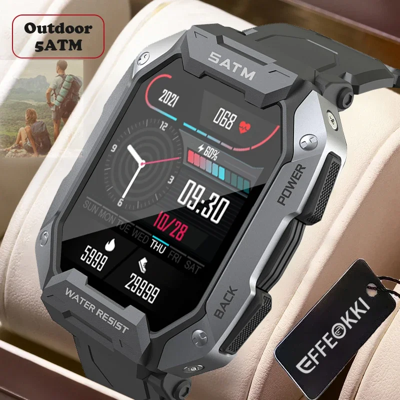 Tactical Sports Men Tech Watch Outdoor IP68 5ATM Waterproof Smart Watch Pulse Rate Blood Oxygen Fitness Tracker for IOS Android