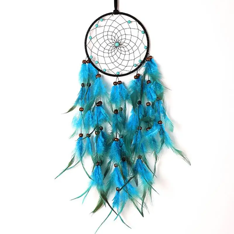 Light Blue Dreamcatcher Indian Feather Hanging Art With Rattan Beads Wall Art Gifts Bestie Friends Creative Valentine's Day Gift