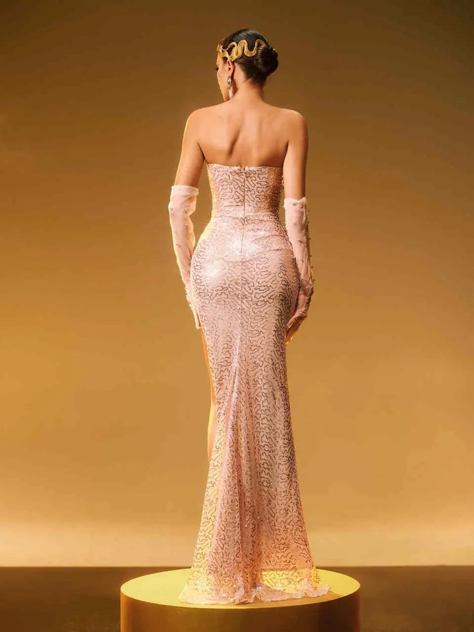 빈티지 Strapless 댄스 파티 드레스 스팽글 페르시 이브닝 드레스 사이드 슬릿 바닥 길이 연예인 파티 가운 맞춤형