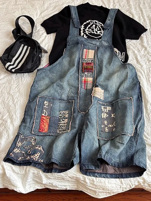 

Этнический свободный крой, повседневные джинсовые комбинезоны, женские цельные брюки длиной 7/9, универсальные прямые брюки из смеси хлопка