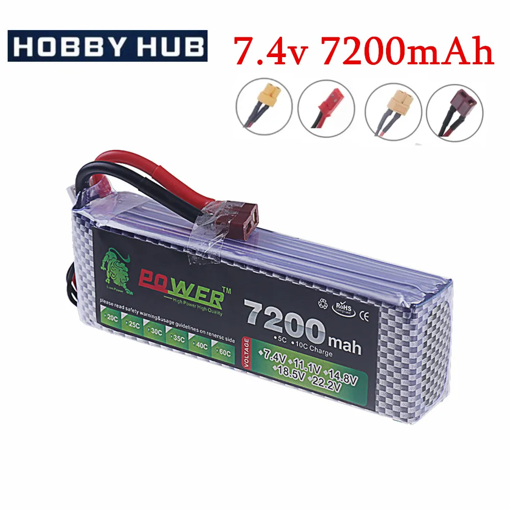 Upgrade 7200MAH 7.4V LiPo Battery 2S With T TRX XT90 Plug For RC Quadcopter Helicopter Car Boat Drone Spare Parts 2S Battery