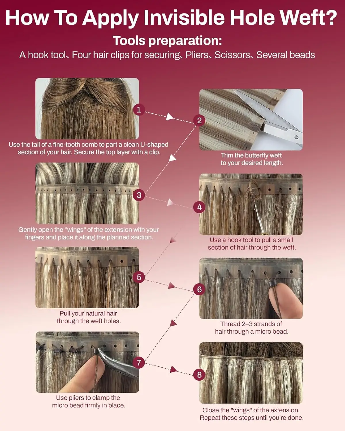 Moresoo Butterfly Weft Human Hair Extensions Invisible PU Hole Straight Add Volume Hand-Tied Weft Hair Extensiones for Wome