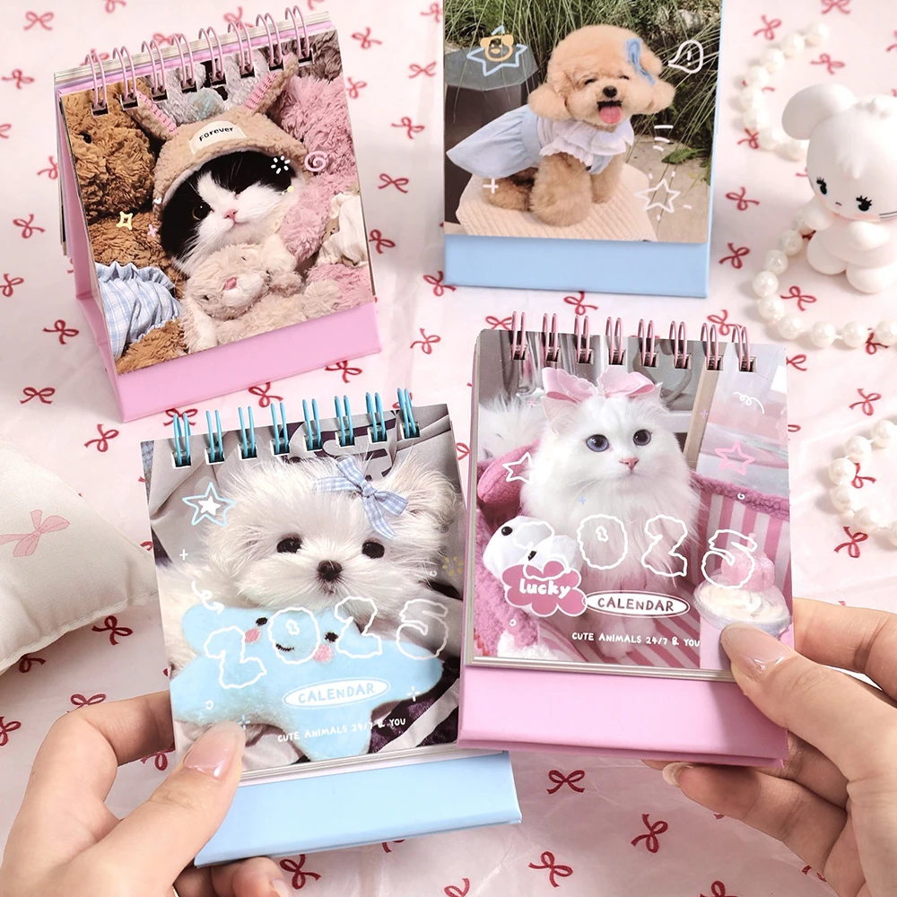 1 pc 2025 Mini Cute Monthly Calendar 12 Months Of Different Photos Tabletop Flip Schedule Calendar With Stickers For Home School