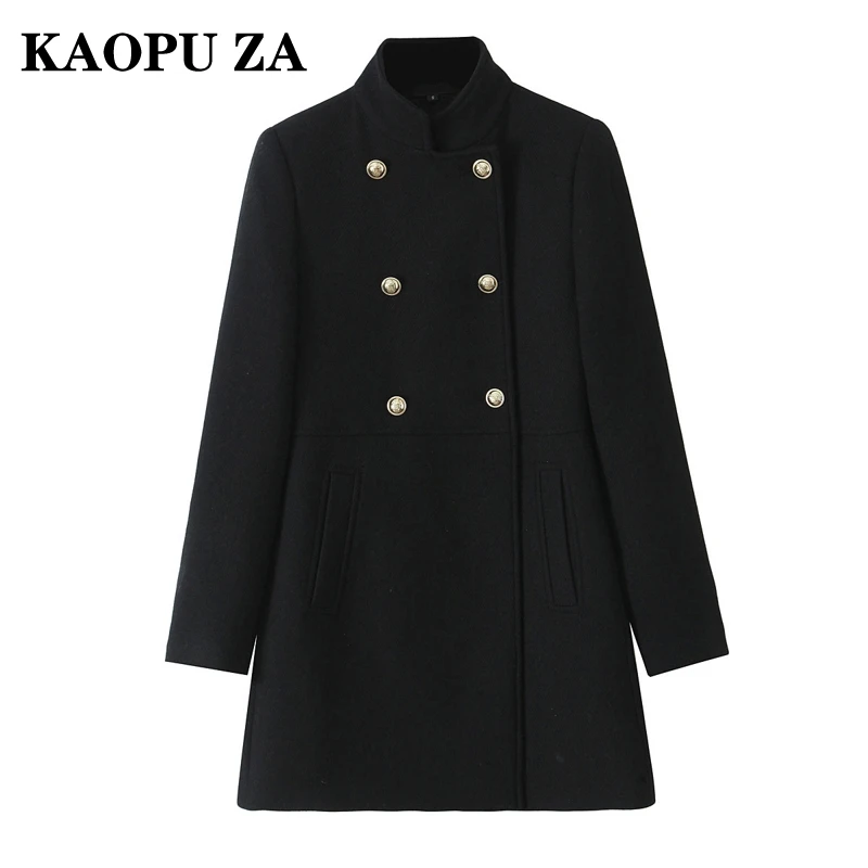 KAOPU ZA 2024 Autumn Woman's Casual Stand Collar Double-breasted Overcoat Coat Female Fashion Long Sleeve Solid Color Top Jacket