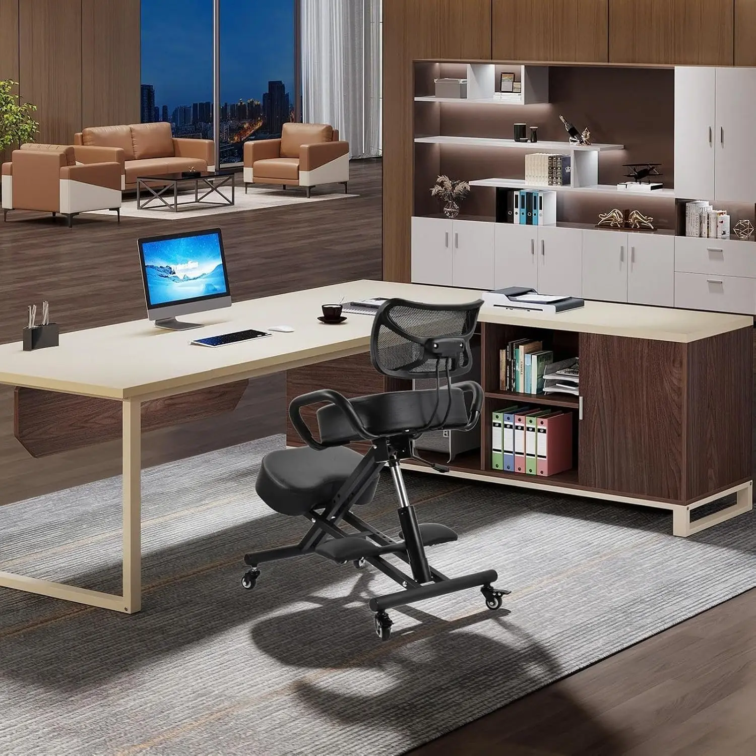 Ergonomic Kneeling Chair Adjustable Backrest Footrest Office Posture Stool