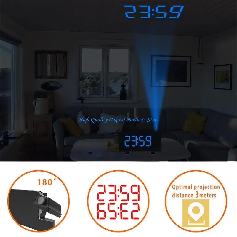 U2JE Digital Projection Alarm Clock LCD Display LED Ceiling Projector Snooze