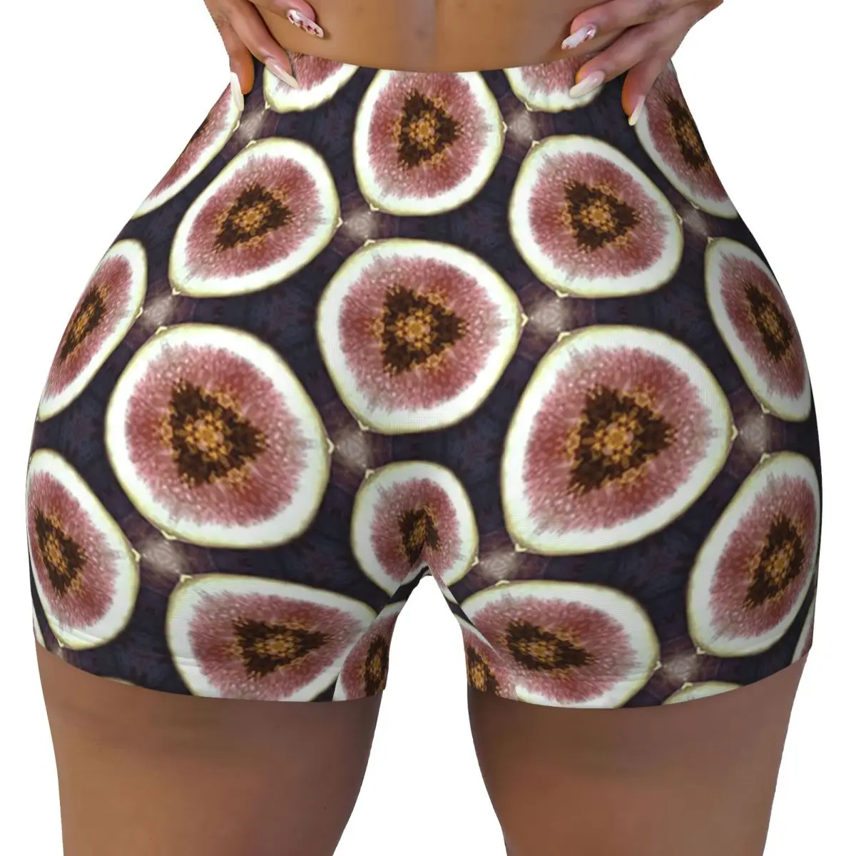 Shorts de ioga com padrão geométrico de figo personalizado, mulheres, academia, treino, corrida, atlético, vôlei, motociclista