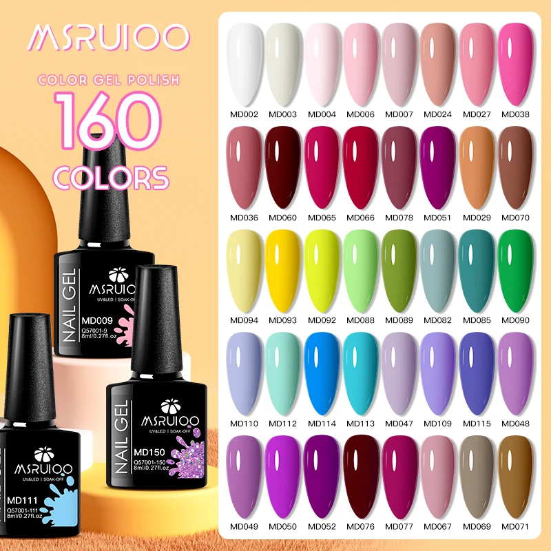 

MSRUIOO Гель-лак для ногтей 8 мл 160 цветов Гель-лак для ногтей Красочный гель Soak Off UV LED Nail Art DIY Дизайн Лак HEMA/TPO FREE