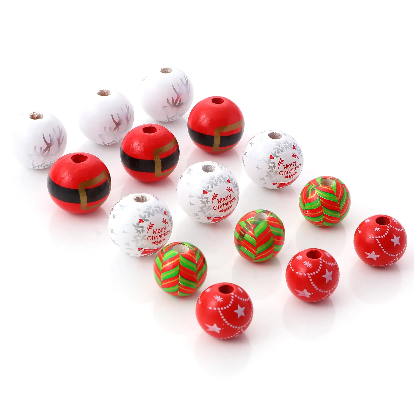 Cuentas espaciadoras de madera para Navidad, abalorios redondos Multicolor de 16mm y 20mm, con mensaje de "Feliz Navidad", para hacer pulseras y joyas DIY