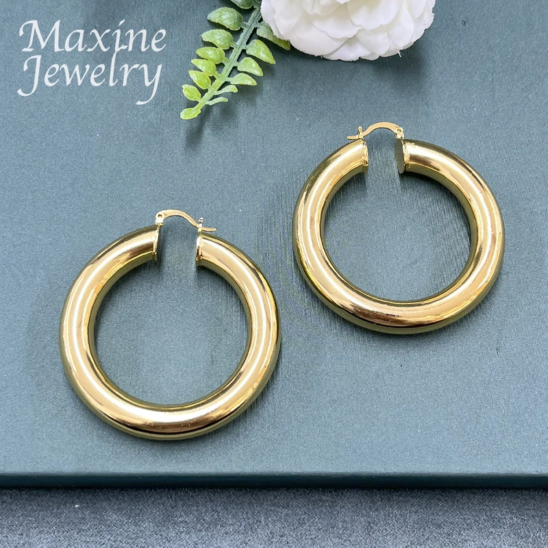 Copper Big Round Dubai Gold Plated Hoop Earrings for Women Circle Earrings Vintage Trendy African Jewelry Set Party Wedding Gift