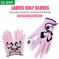 GLOOF 1Pair Women Golf Gloves, Pink Ladies Right Hand Left Hand Allweather Grip Golf Gloves Set