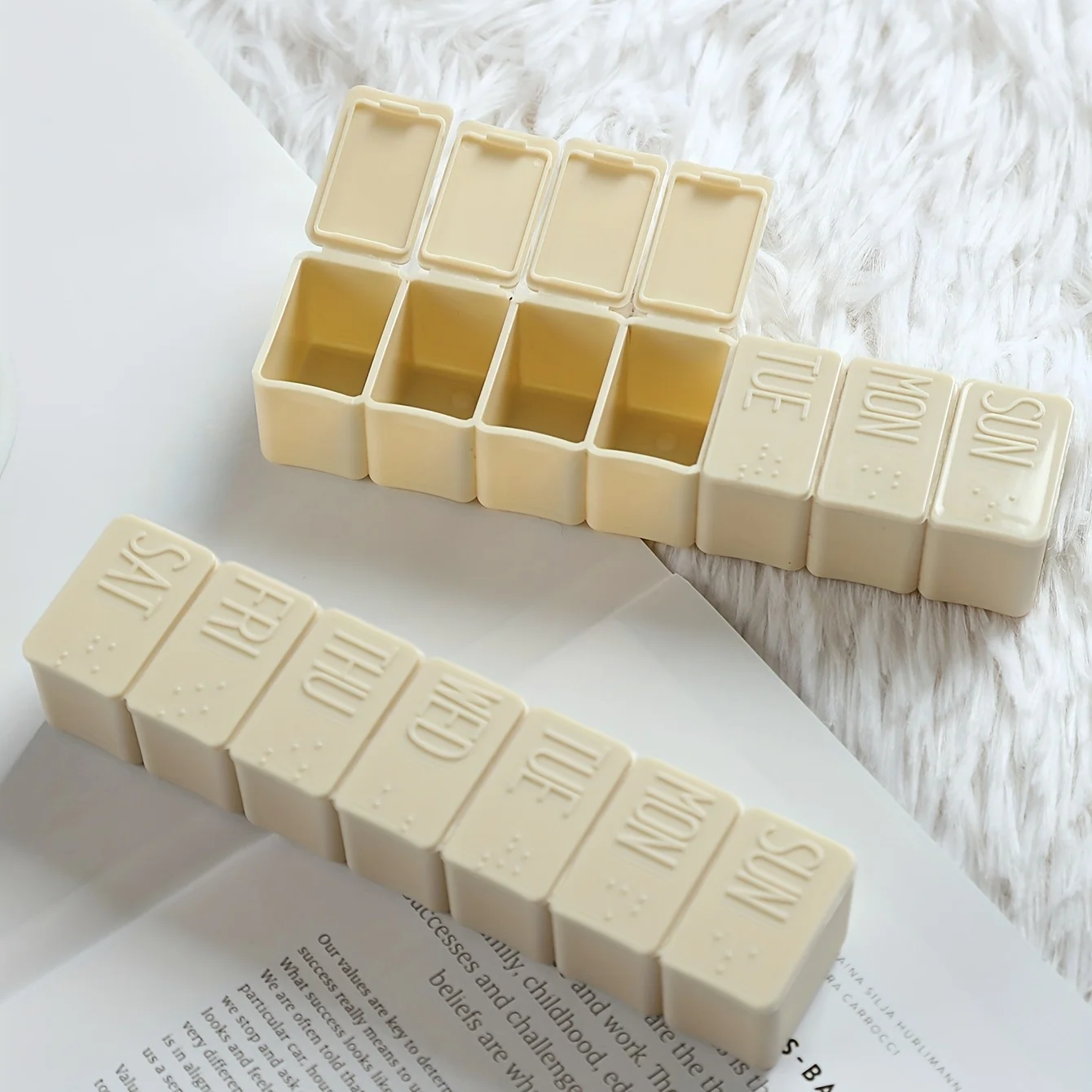 Weekly Pill Organizer 7 Day Pill Box Braille Portable Travel Medicine Container Vitamin Case for Fish Oil Supplements