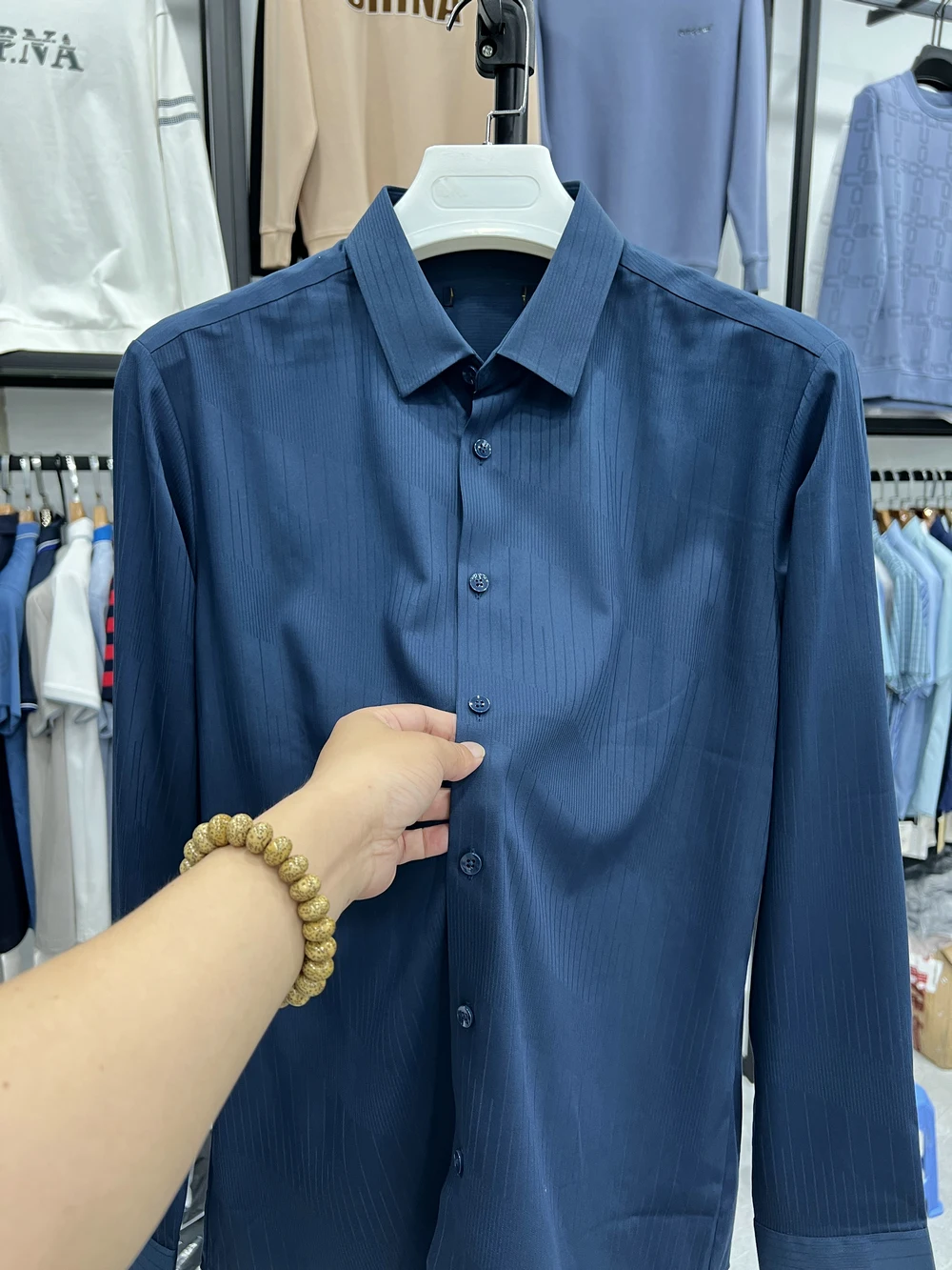 

Casual Long Sve Busin irt Sl Slim Fit Dad Sle No Tagging Base Layer Flower Pattern Thin Elastic Fiber Men's S...
